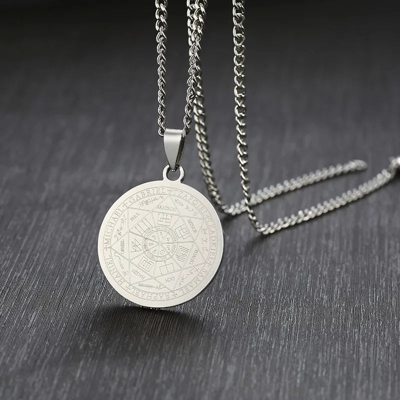 Men Necklace,Seal of the Seven Archangels Necklaces,Stainless Steel The 7 Archangels Sigil, Solomon Kabbalah Amulet Pendants