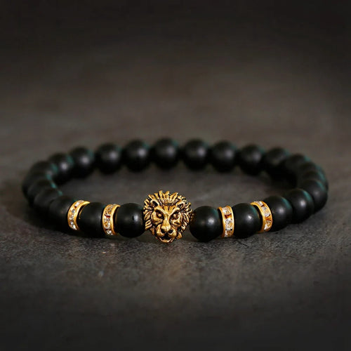 Classic Lion Head Beaded Bracelet — Black Matte & Color Beads
