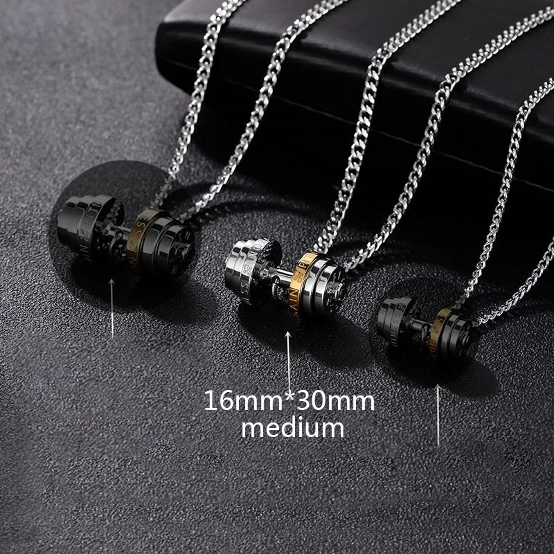 Barbell Fitness Pendant Necklace — Stainless Steel
