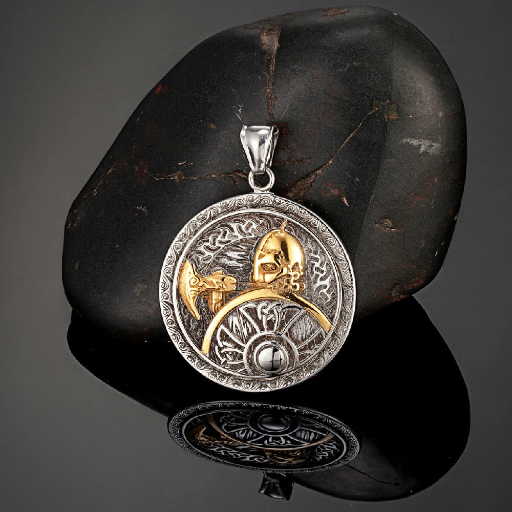 Spartan Warrior Axe Pendant Necklace — Gold-Tone Steel