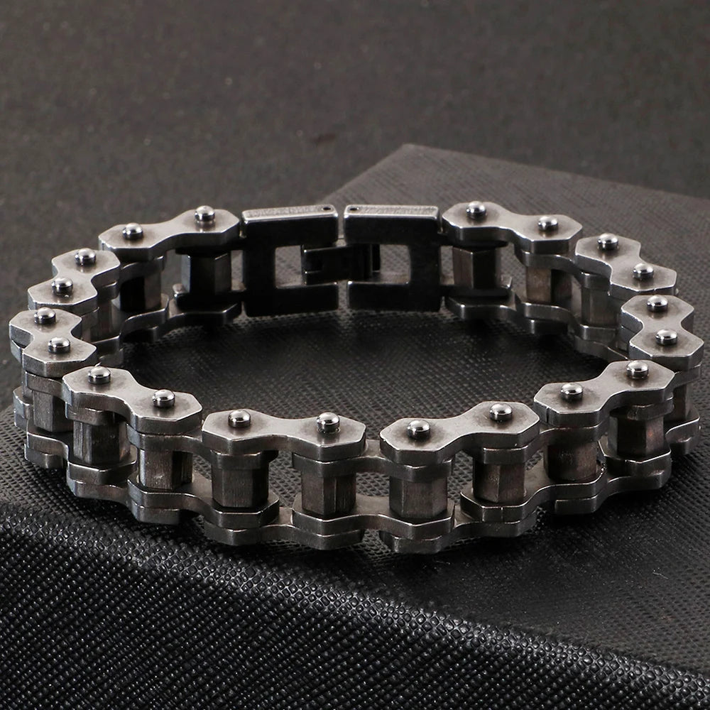 Heavy Stainless Steel Cross Bracelet for Man 23CM Long 13MM Wide Bicycle Chain Men's Bracelets Accessories Vintage