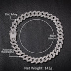 THE BLING KING 20mm Prong Cuban Link Chains Necklace Fashion Hiphop Jewelry 3 Row Rhinestones Iced Out Necklaces For Men