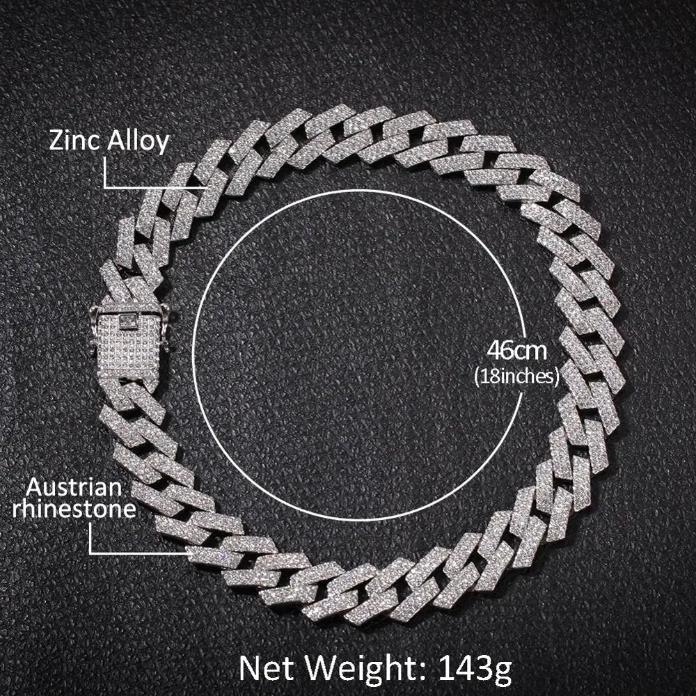 THE BLING KING 20mm Prong Cuban Link Chains Necklace Fashion Hiphop Jewelry 3 Row Rhinestones Iced Out Necklaces For Men