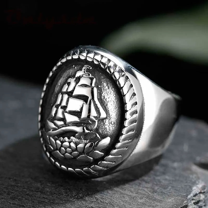 Vintage Sailboat Stainless Steel Ring