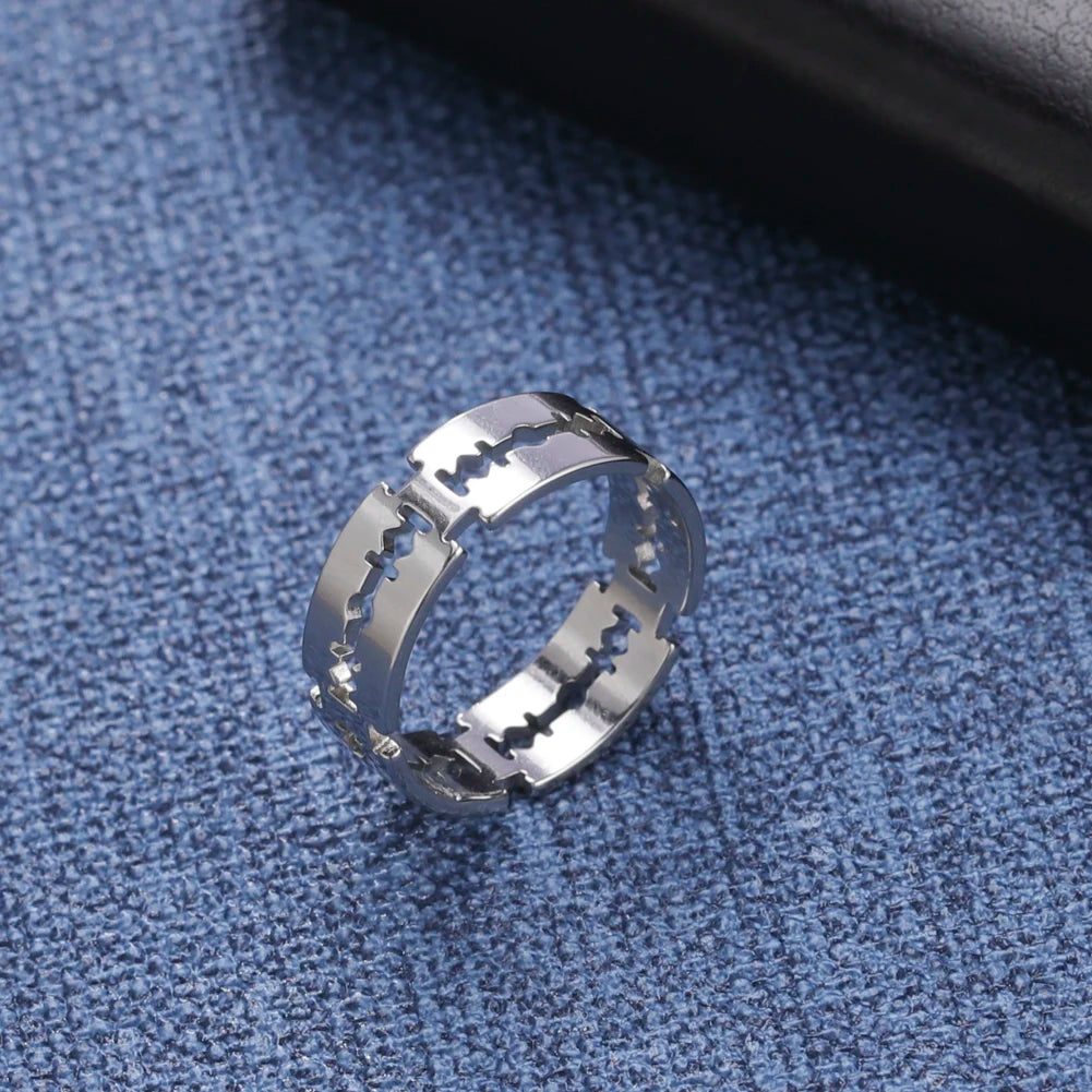 My Shape Punk Razor Blade Ring for Men Women Silver Color Stainless Steel Finger Rings Fashion Hippop Party Jewelry