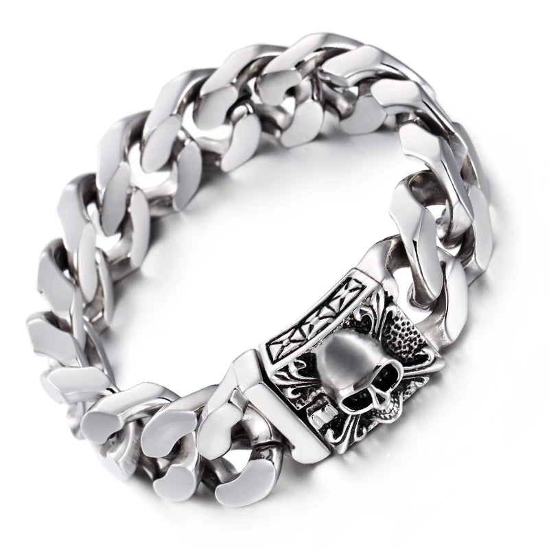 20mm Chunky Cuban Chain Bracelet with Skull Charm