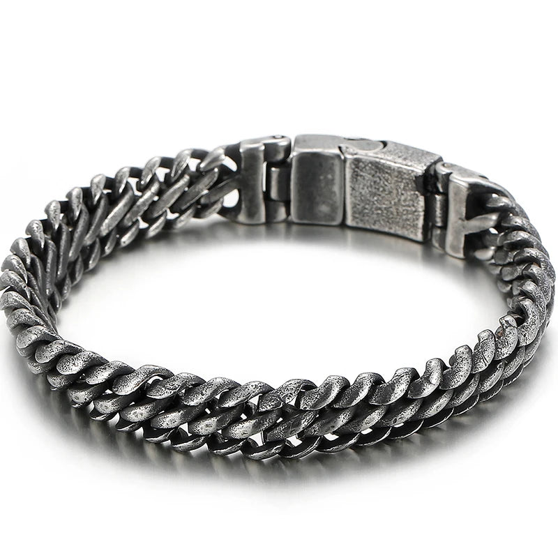 Vintage Man Bracelet 11MM Ancient Black Stainless Steel Men's On Hand Chain Bands Bracelets Male Jewelry Iron Mannen