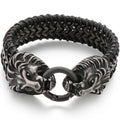 Viking Jewelry Stainless Steel Lion Head Charm Bracelet for Man Cowhide Leather Homme Armbanden Cool Punk Men's Cuff