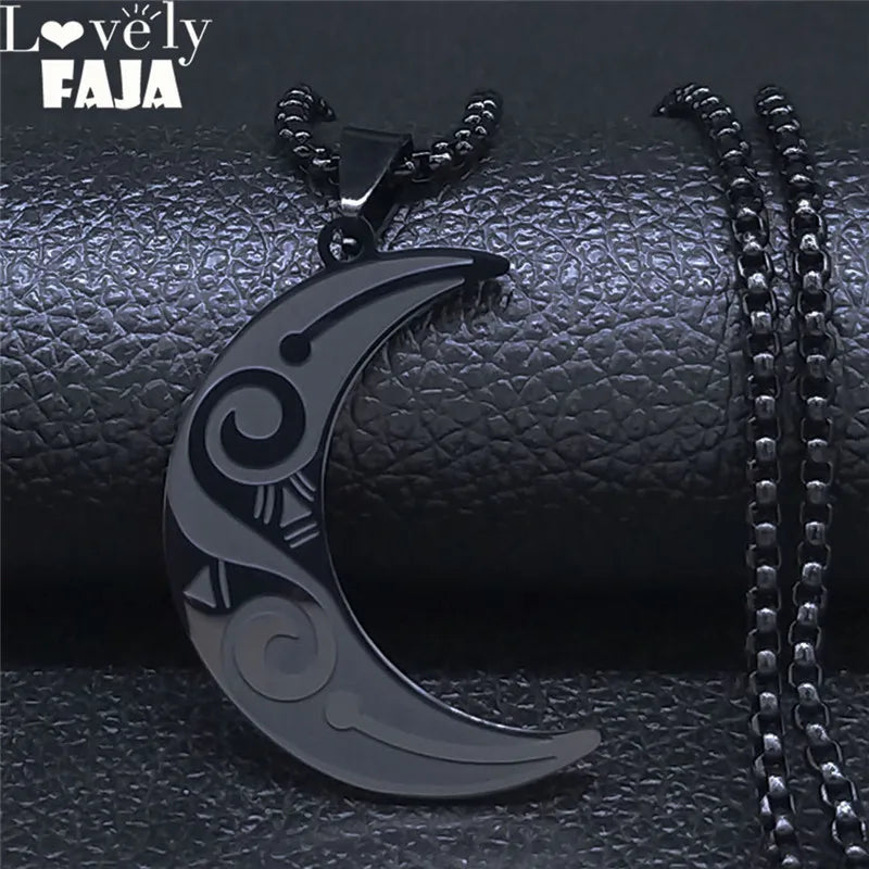 Witchcraft Moon Pendant — Black Stainless
