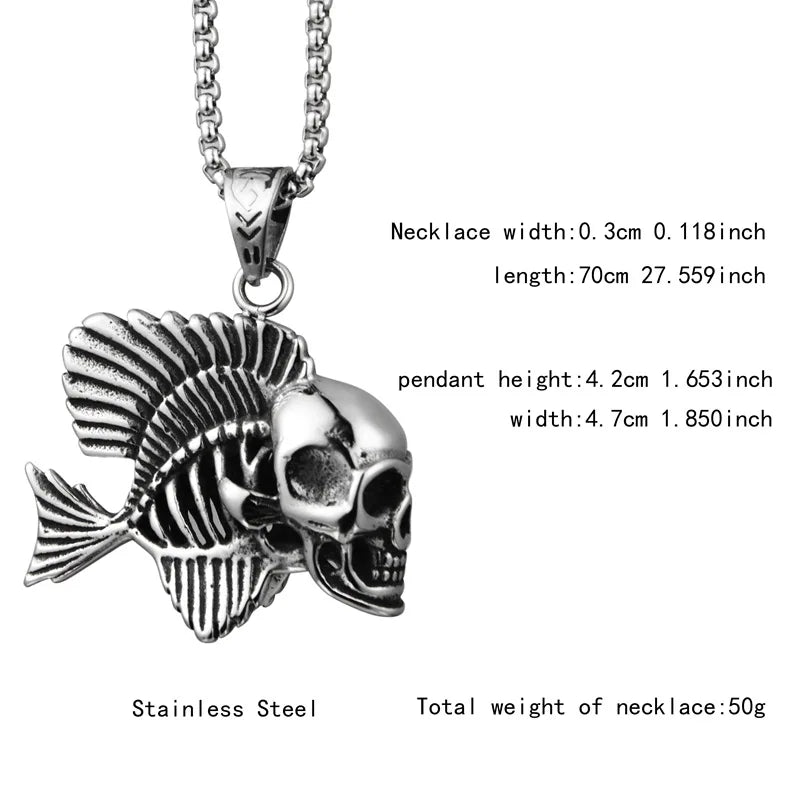 Skeleton Fish Bone Pendant Necklace — Stainless Steel