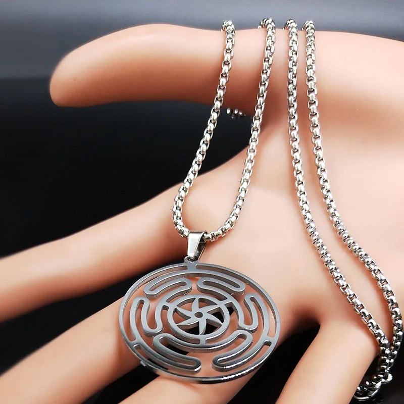 Hecate Wheel Pendant Necklace — Stainless Steel