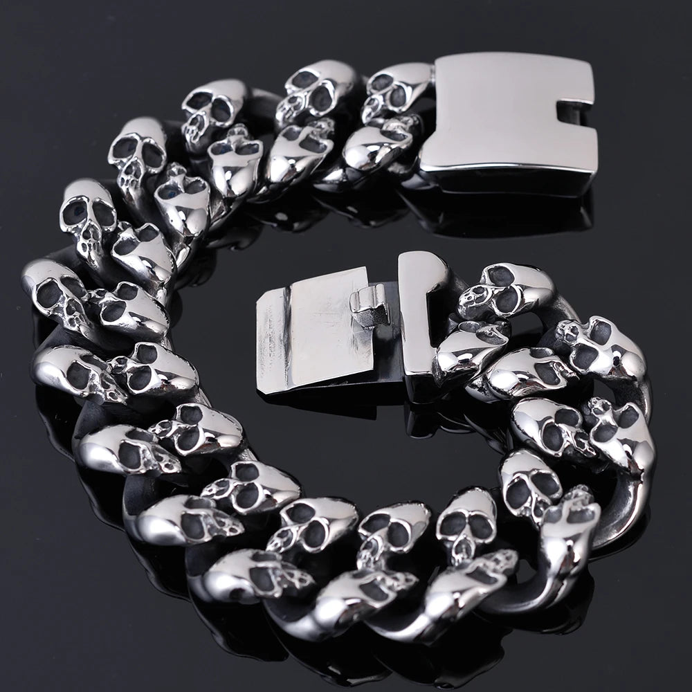Gothic Men's Skull Bracelets 19MM Stainless Steel Ghost Chain Bracelet For Man Skeleton Jewelry For Manly Wrist New