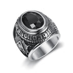Vintage Gothic Style Big Black Red Blue Stone Ring For Men And Women Stainless Steel All Seeing Eyes Ring Baphomet Pagan Jewelry