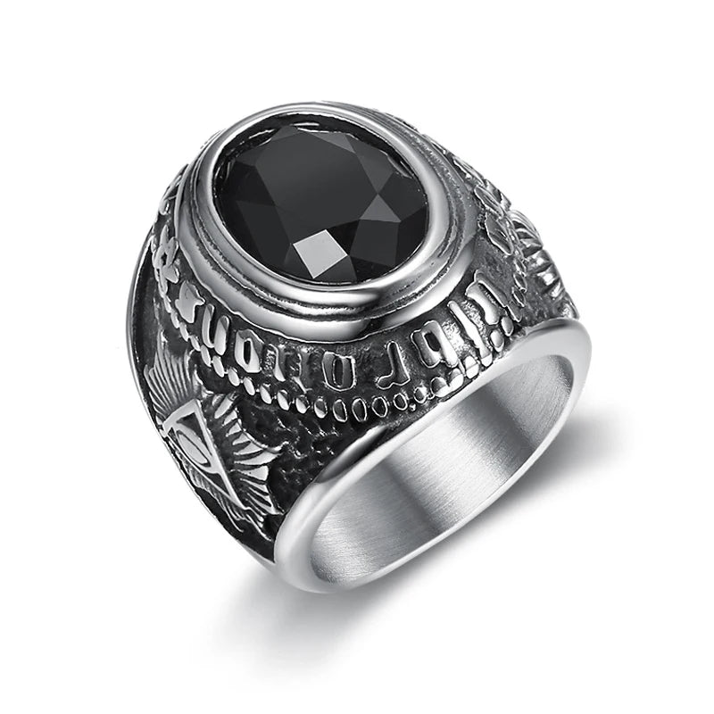Vintage Gothic Style Big Black Red Blue Stone Ring For Men And Women Stainless Steel All Seeing Eyes Ring Baphomet Pagan Jewelry