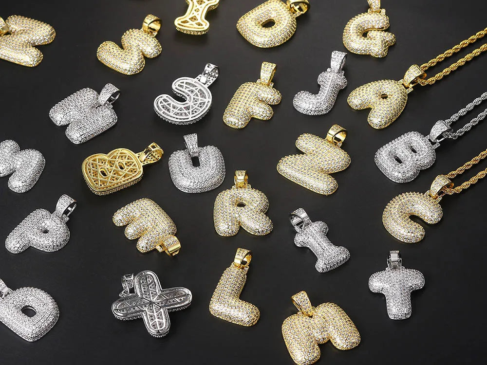 Iced Out Letter Bubble Pendant Necklace