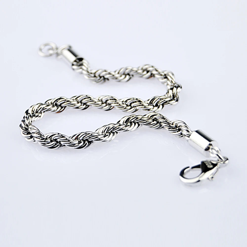 Fashion Men 100% Solid 925 Sterling Silver Bracelet Rope Chain 5MM 17-20CM Bangle For Man & Boy Cuff Jewelry Gift