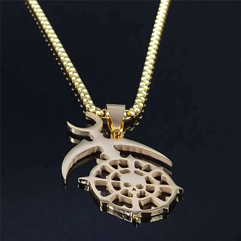 Gold Statement Long Pendant Necklace — Stainless Steel