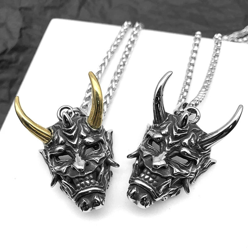 Demon Fang Mask Pendant Necklace — Two-Tone Color