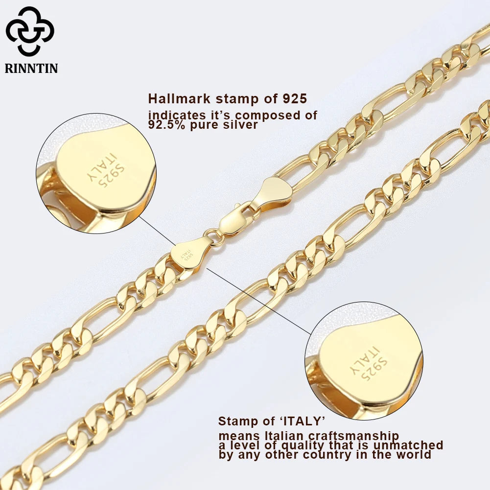 Rinntin 925 Sterling Silver Diamond-Cut Figaro Link Chain Necklace for Men Women Trendy Punk Neck Chain Silver Jewelry
