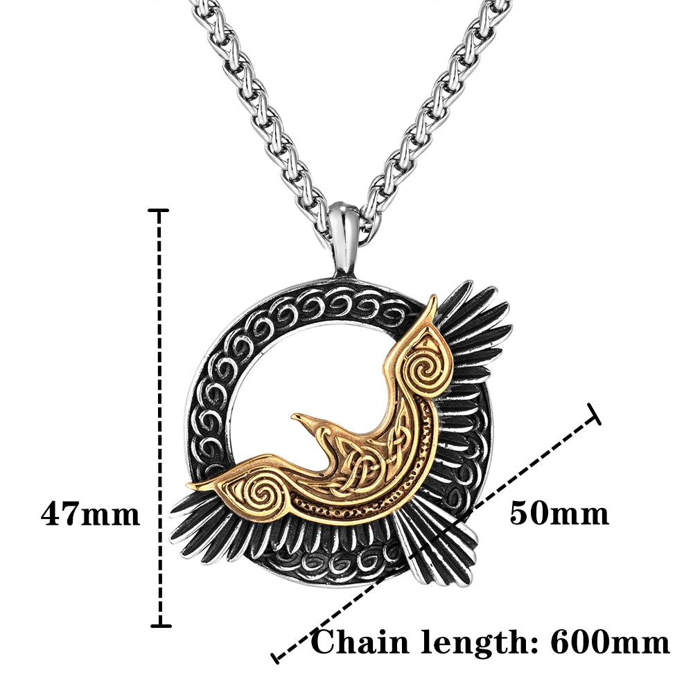 Stainless Steel Norse Mythology Eagle Necklace Men Vikings Raven Never Fade Gold Color Vegvisir Slavic Runes Amulet