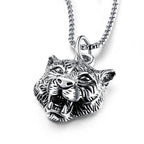 White Tiger Head Pendant Necklace — Two-Tone, 50-70cm Chain