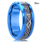 Fashion 8mm Stainless Steel Celtic Dragon Rings For Men Inlay Purple Carbon Fiber Rings Wedding Band Jewelry Birthday Gifts