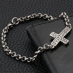 Classic 5MM Thick Chain Link & Cross Bracelet Men Male Religious Jewelry Stainless Steel Pendant Necklace Mens