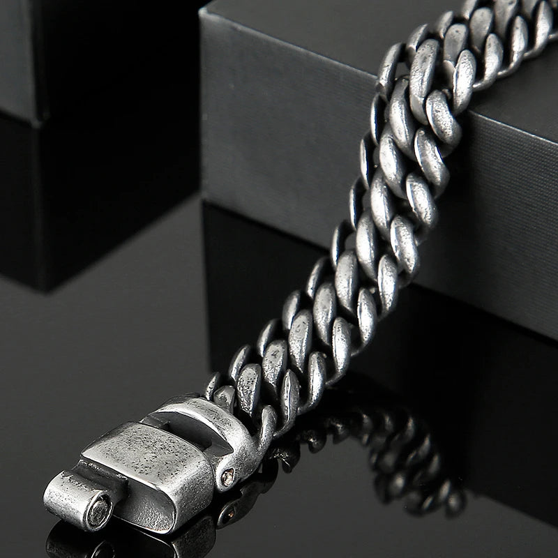 Vintage Man Bracelet 11MM Ancient Black Stainless Steel Men's On Hand Chain Bands Bracelets Male Jewelry Iron Mannen