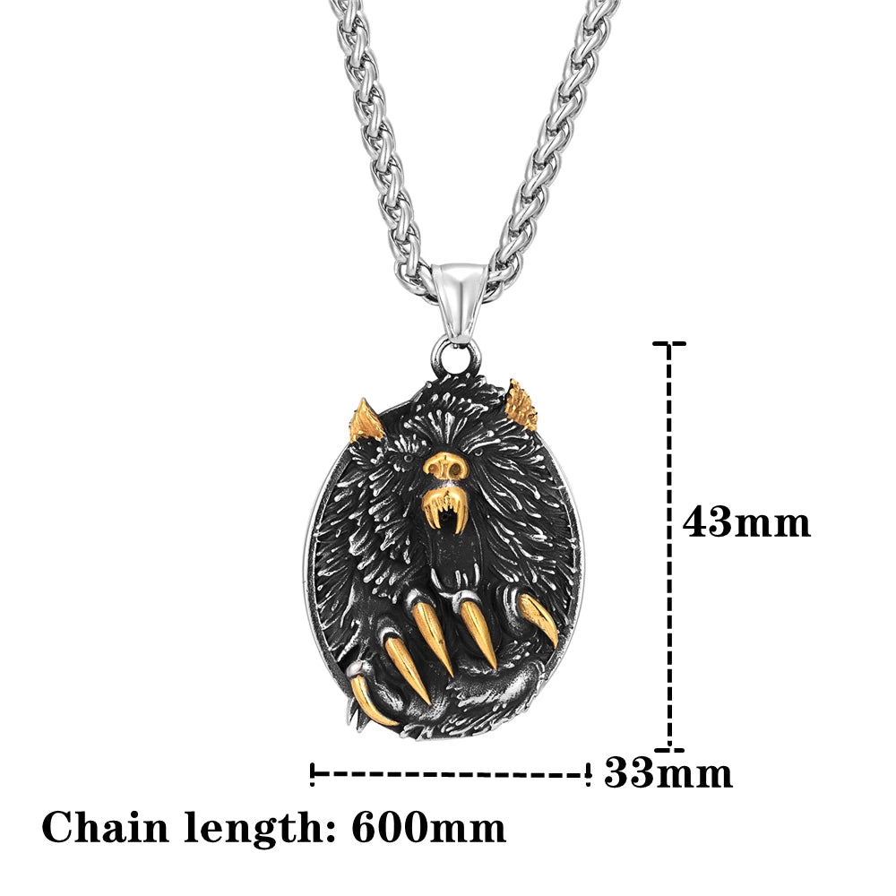 Viking Fenrir Wolf Claw Necklace Odin Norse Rune Gold Color Stainless Steel Pendant Amulet Retro Icelandic Jewelry Gift