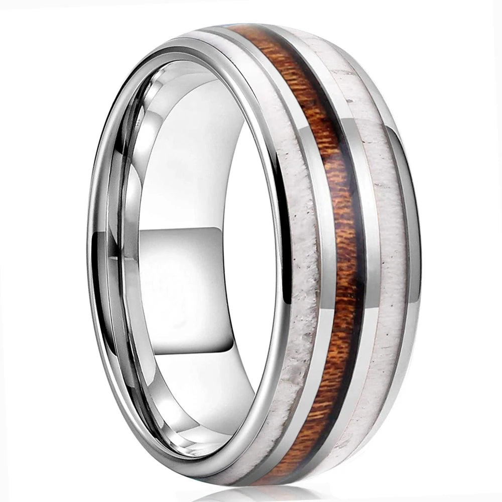 Fashion 8mm Deer Antler Black Titanium Stainles Steel Rings For Men Women Forest Elk Antler Ring Wedding Ring Men Wedding Band