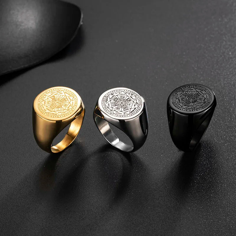 Valily Seal of The Seven Archangels Rings Stainless Steel Silver--Color Saint Michael Ring Jewelry Engraving for Man
