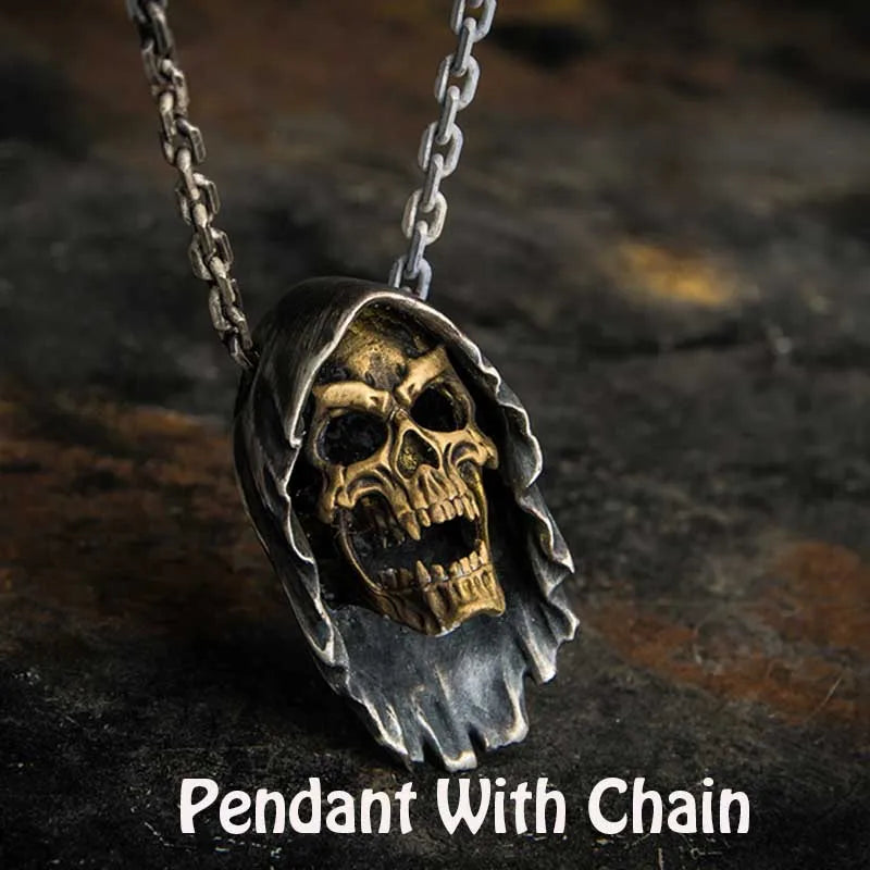 Onlysda Charms pendentif Gold Skull Pendant Necklace Men's Fashion Biker Punk Steel Chain Jewelry Antique Halloween Gift OSDZ035
