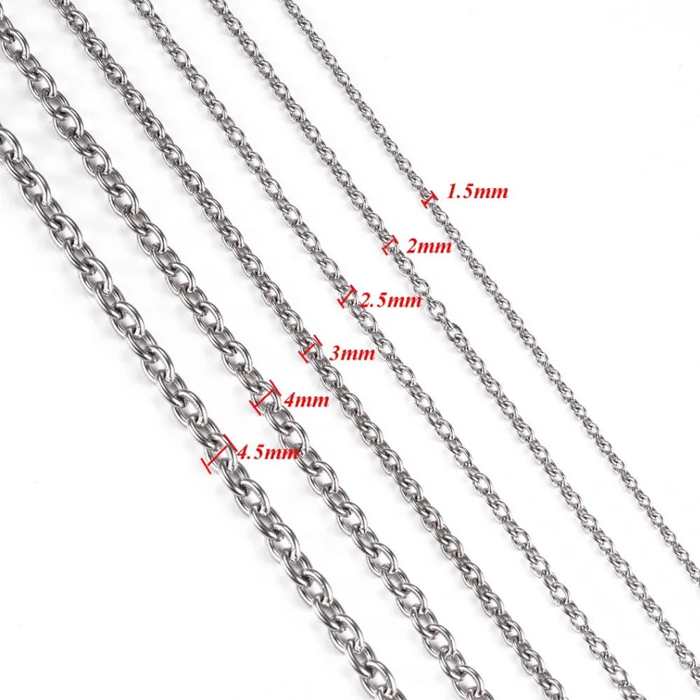 1.5/2/2.5/3/4/4.5mm Stainless Steel Cross O Chain Stainless Stele Rolo Necklace For Women Men DIY Jewelry Thin Bracelet Necklace