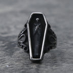 Unique Zombie Vampire Skull Biker Men's Ring Black Stainless Steel Punk Coffin Rings For Men Gothic Ring Wholesale Jewelry Gift