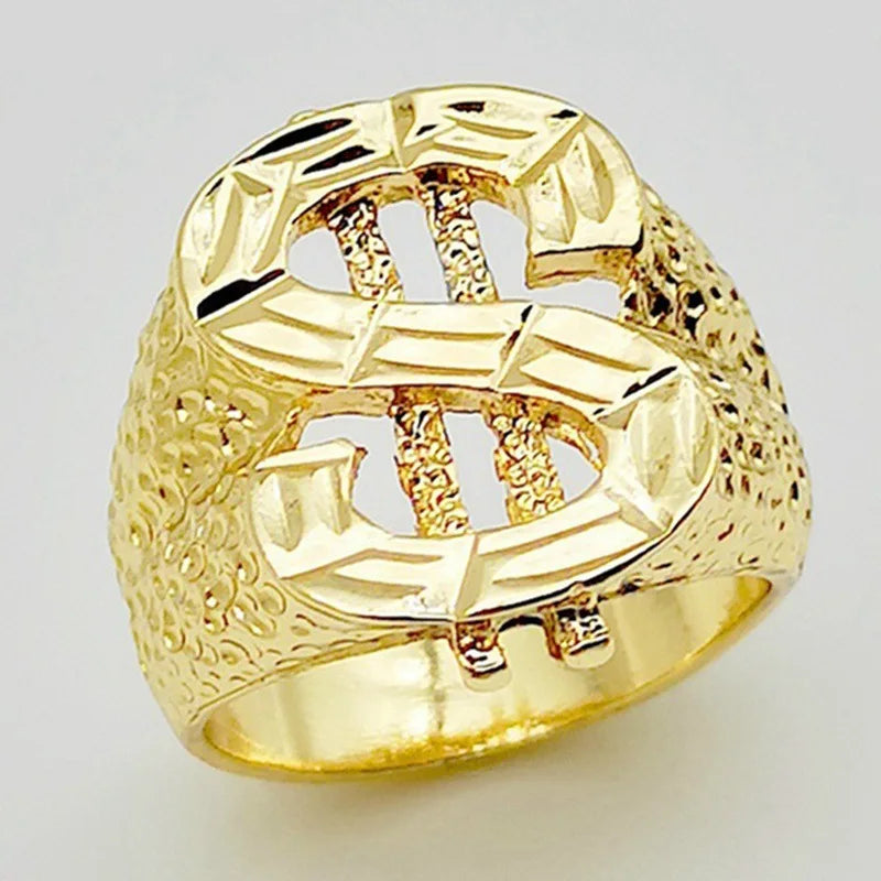 Trendy Fashion Gold Color Hip Hop Style Ring Dollar Sign Creative Mens Rock Style Ring Design Party Jewelry Accessories