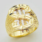 Trendy Fashion Gold Color Hip Hop Style Ring Dollar Sign Creative Mens Rock Style Ring Design Party Jewelry Accessories
