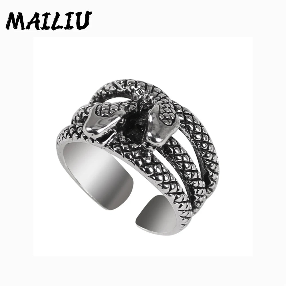 Rattlesnake Ring Vintage Silver Plated Snake Ring Motorcycle Party Punk Domineering Ring Women Men Ring Cool Hip Hop