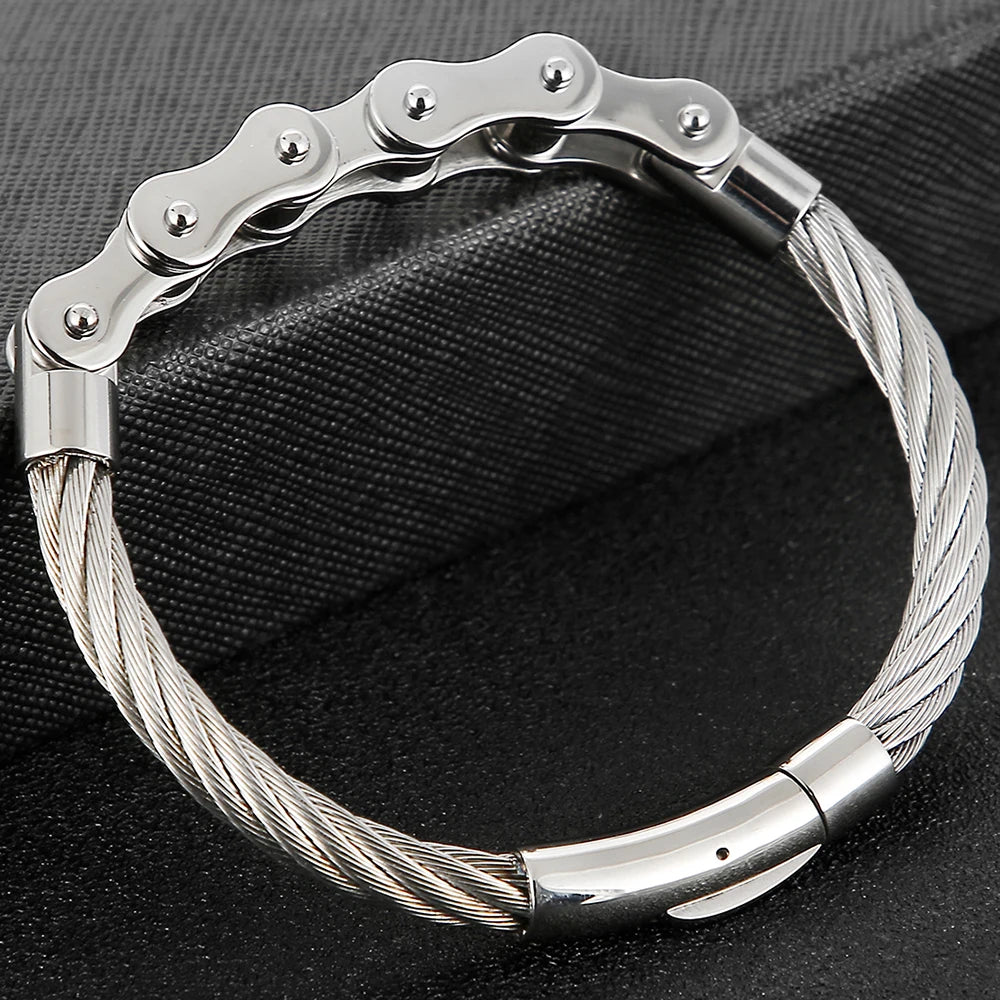 Black Stainless Steel Men's Bracelet Gold Color Handmade Braided Bicycle Motorcycle Chain Bracelets For Men Male Hand