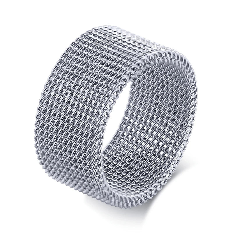 Mesh Flat Chain Band Ring — Stainless Steel