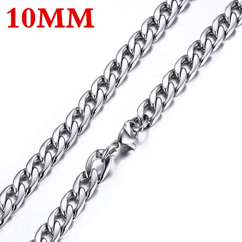 HNSP 316L Stainless Steel Curb Cuban Flat Link Chain Waterproof Necklace For Men Jewelry Minimalist Punk Style Accessories