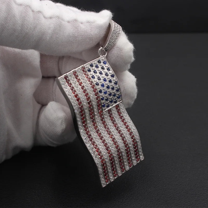 American Flag Pendant — 925 Silver