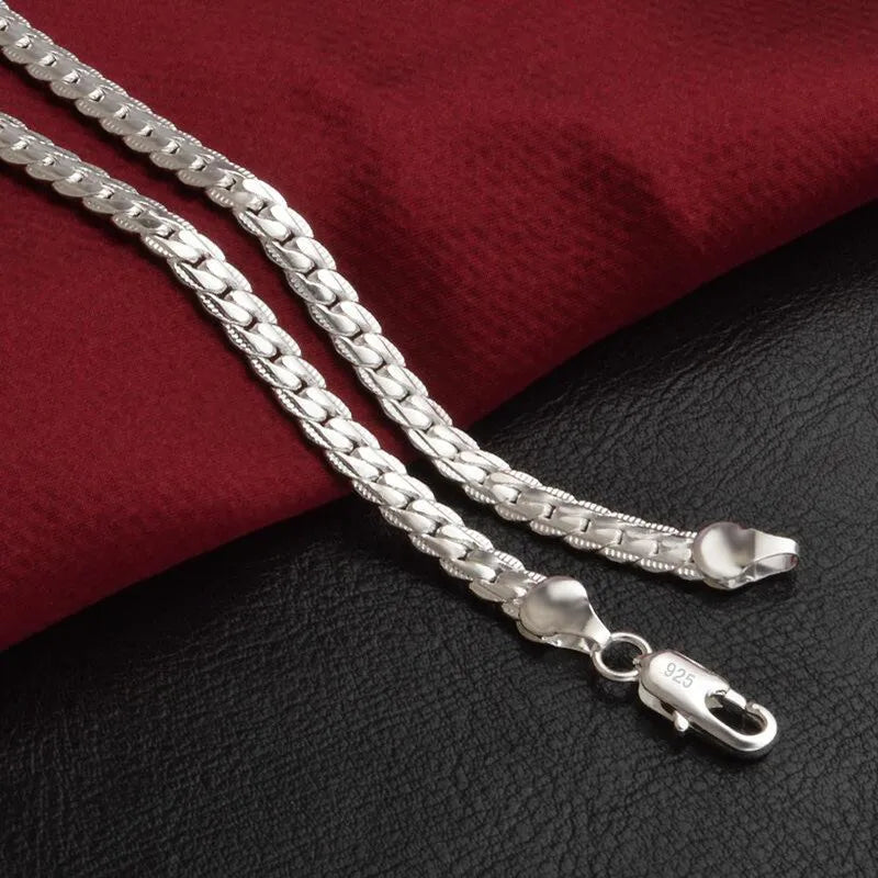5mm 925 Sterling Silver with Gold Plated Necklace Unisex Flat Snake Link Chain Lobster Clasp Collares Necklaces For Women Men