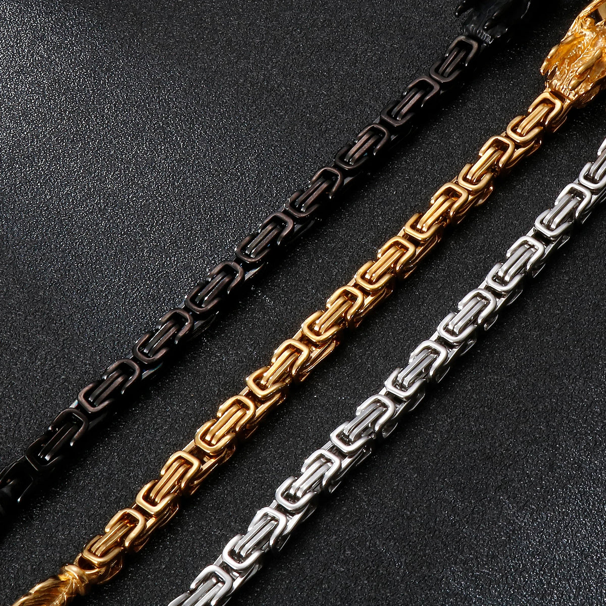 Dragon Head Byzantine Double Link Bracelet — Stainless Steel