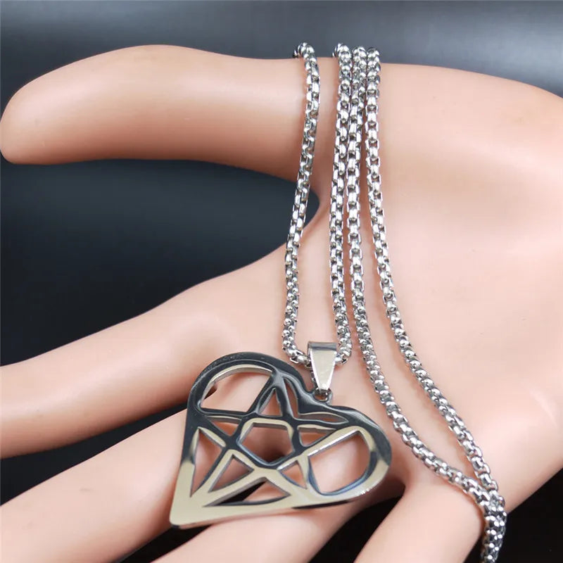 Heart Pentagram Pendant — Silver