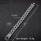 THE BLING KING 20mm Miami Prong Cuban Link Bracelet 3 Row Full Iced Out Rhinestones 7inch 8inch Bracelet Mens Hiphop