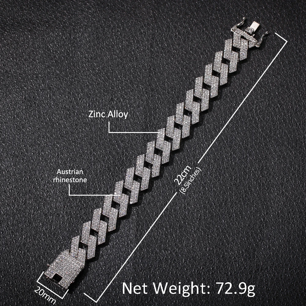 THE BLING KING 20mm Miami Prong Cuban Link Bracelet 3 Row Full Iced Out Rhinestones 7inch 8inch Bracelet Mens Hiphop