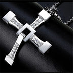 Fast and Furious Cross Necklace Dominic Toretto Cross Rhinestone Pendant Necklace Titanium Stainless Steel Necklace for Men