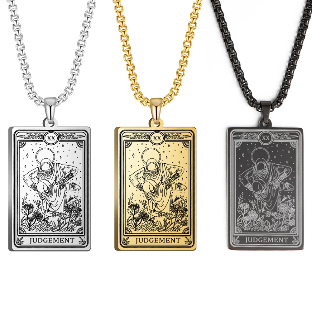 Dawapara Skeleton Tarot Necklace Amulet Marigold Tarot Card Major Arcana Necklaces Halloween Gift Stainless Steel