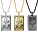 Dawapara Skeleton Tarot Necklace Amulet Marigold Tarot Card Major Arcana Necklaces Halloween Gift Stainless Steel
