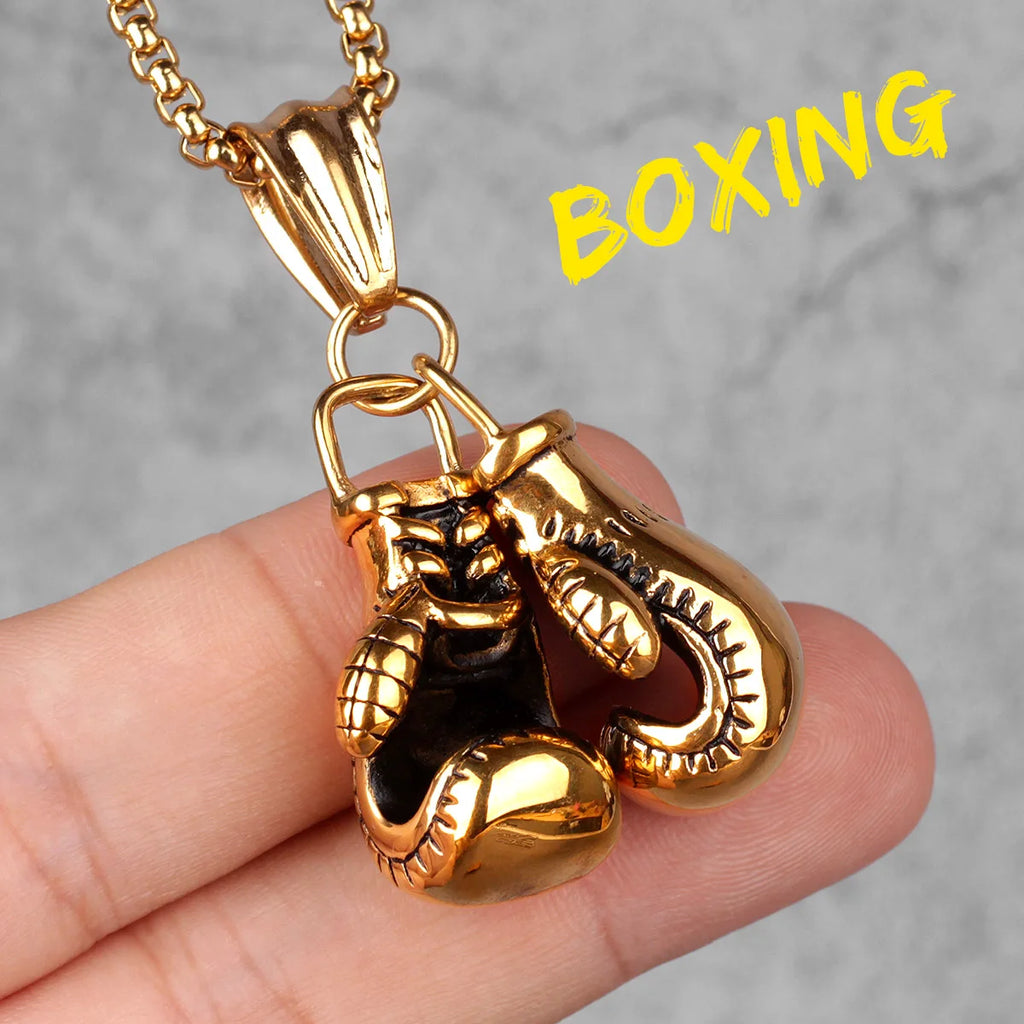 Fitness Gym Bodybuilding Boxing Gloves Stainless Steel Men Necklaces Pendants Chain for Boyfriend Male Jewelry Gift